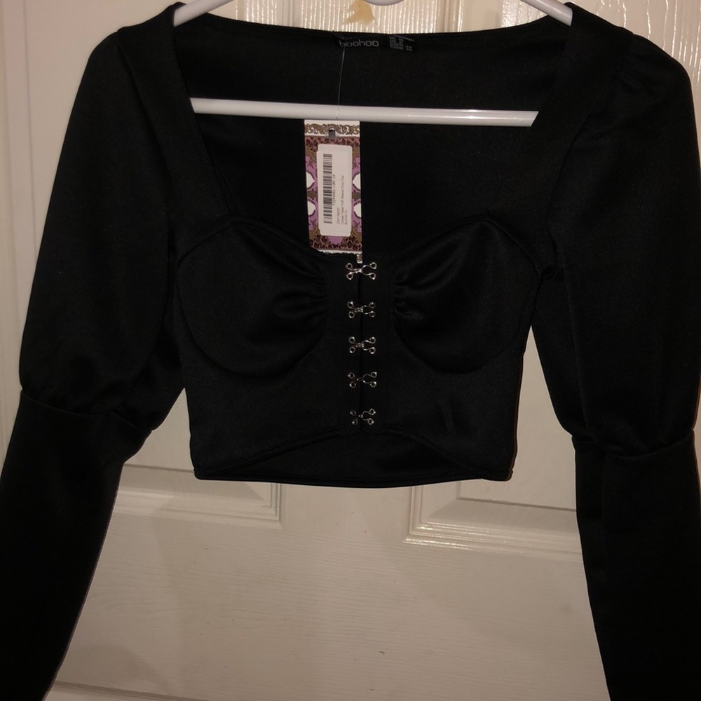 Corset Detail Puff Sleeve Crop Top